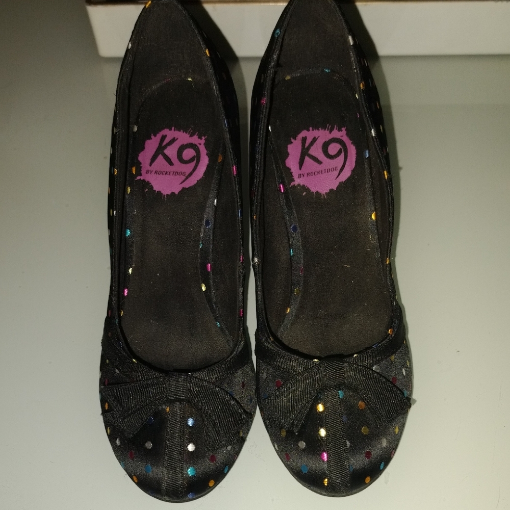 K9 Black Polka Dot Bow Heels